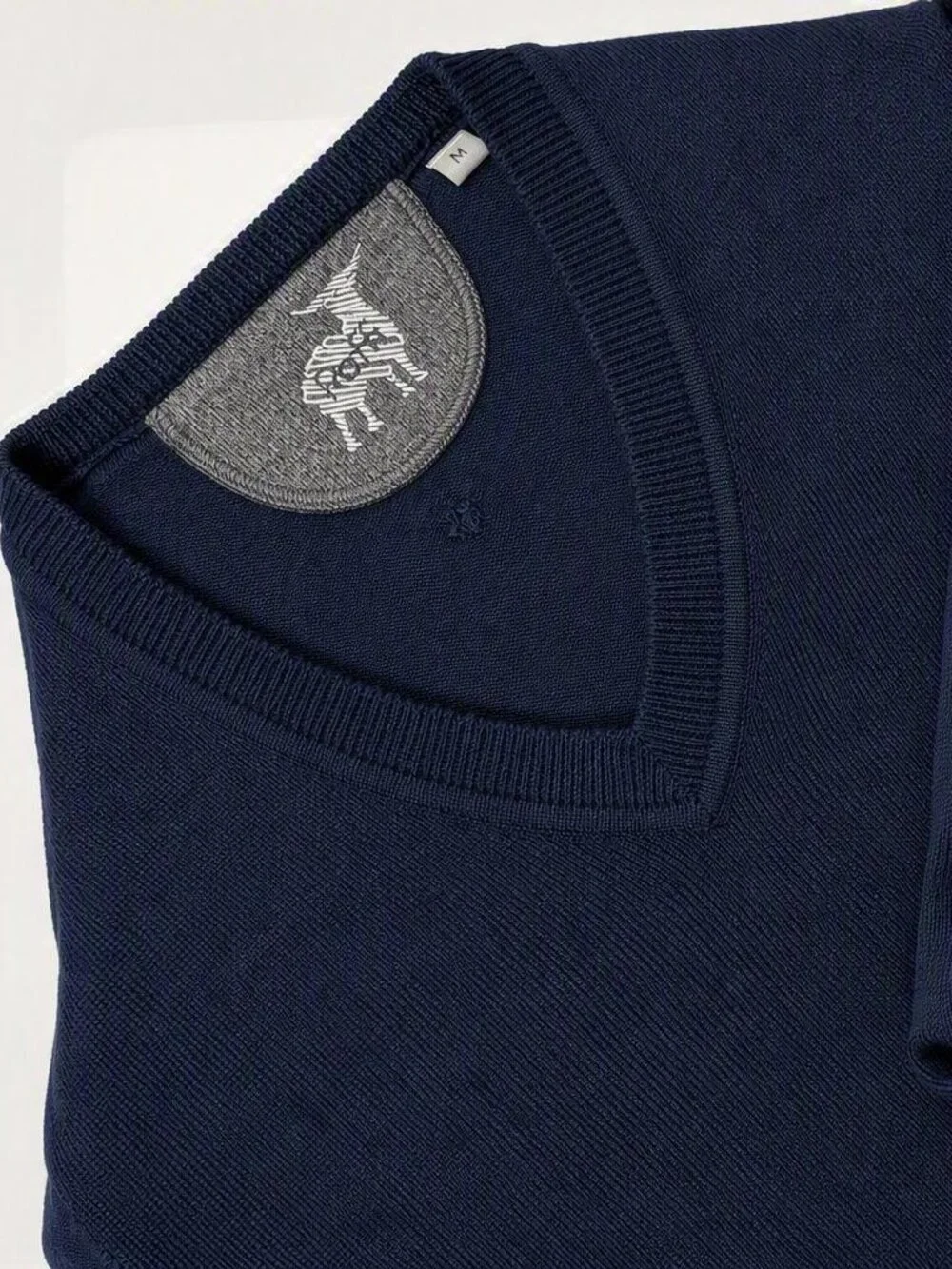 Raffi Navy Merino Wool V-Neck Sweater Men's L